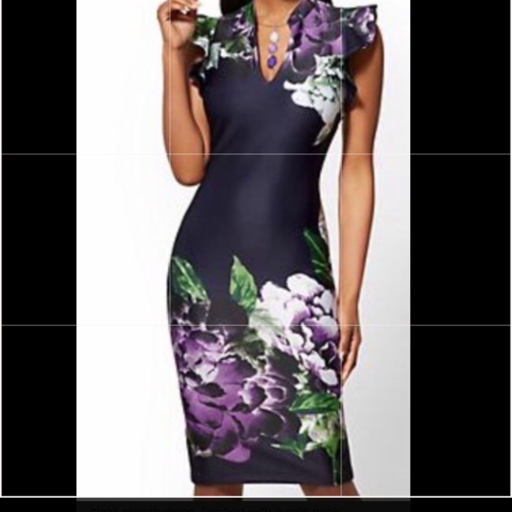 New York & Co Floral Ruffle Sleeve Dress NWT Sz L